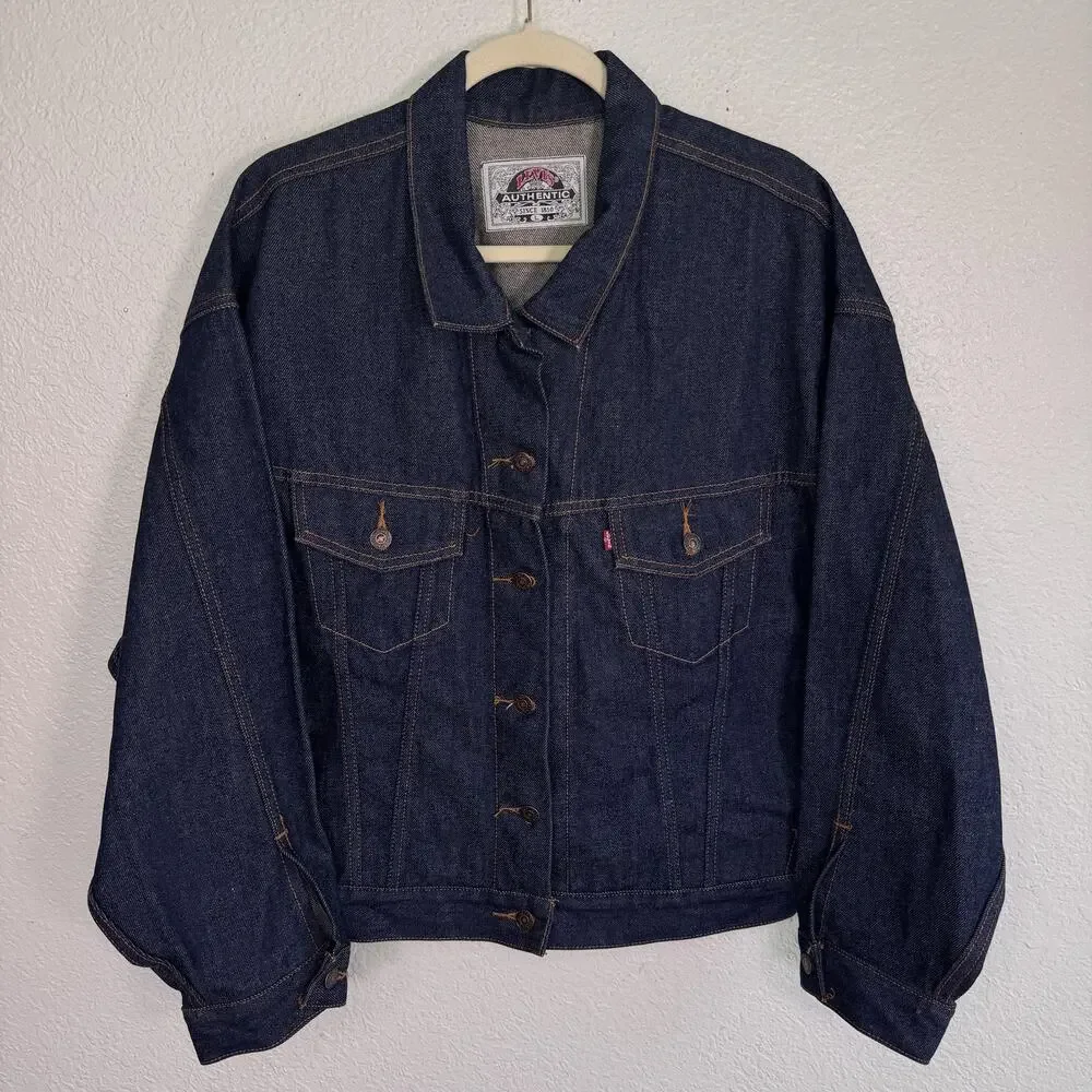 Vintage Levi's Jacket Mens Large Denim Biker Trucker Blue Button Front 90s Vtg